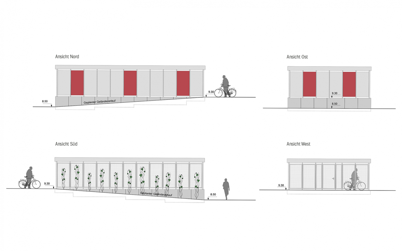 Margaretha-Rothe-Haus Ansichten Fahrradhaus Maßstab 1 : 50