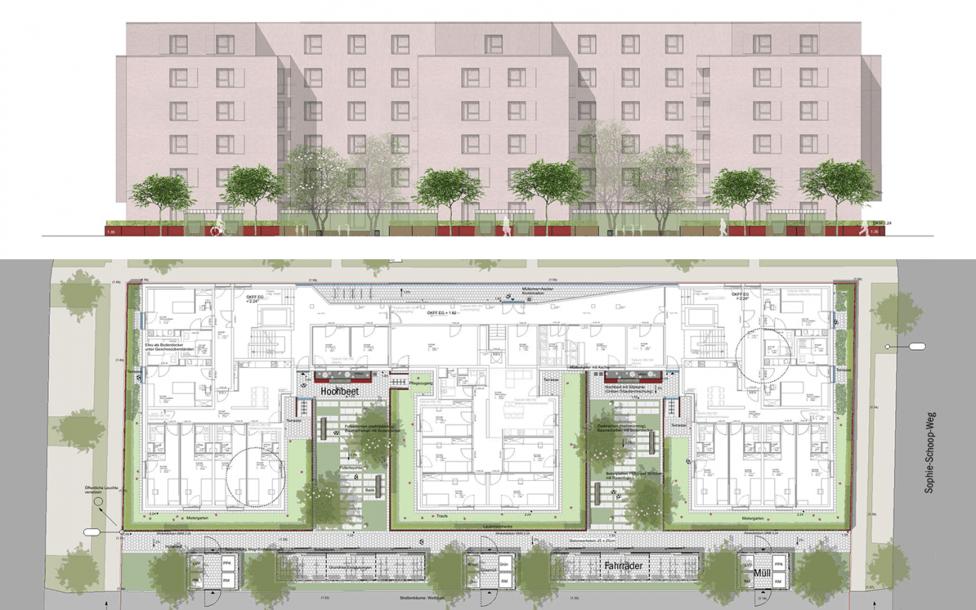 Sophie-Schoop-Weg Ansicht Entwurf Gebäude West