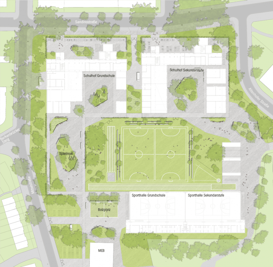 Schulzentrum Sandinostraße Berlin Lichtenberg Lageplan Entwurf Maßstab 200